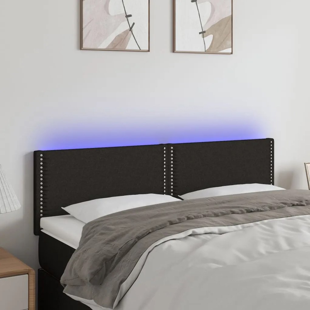 Testiera A Led Nera 144x5x78/88 Cm İn Tessuto /