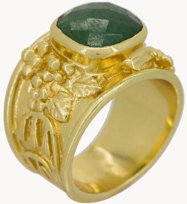 Anello placcato in oro con avventurina verde Elisabeth