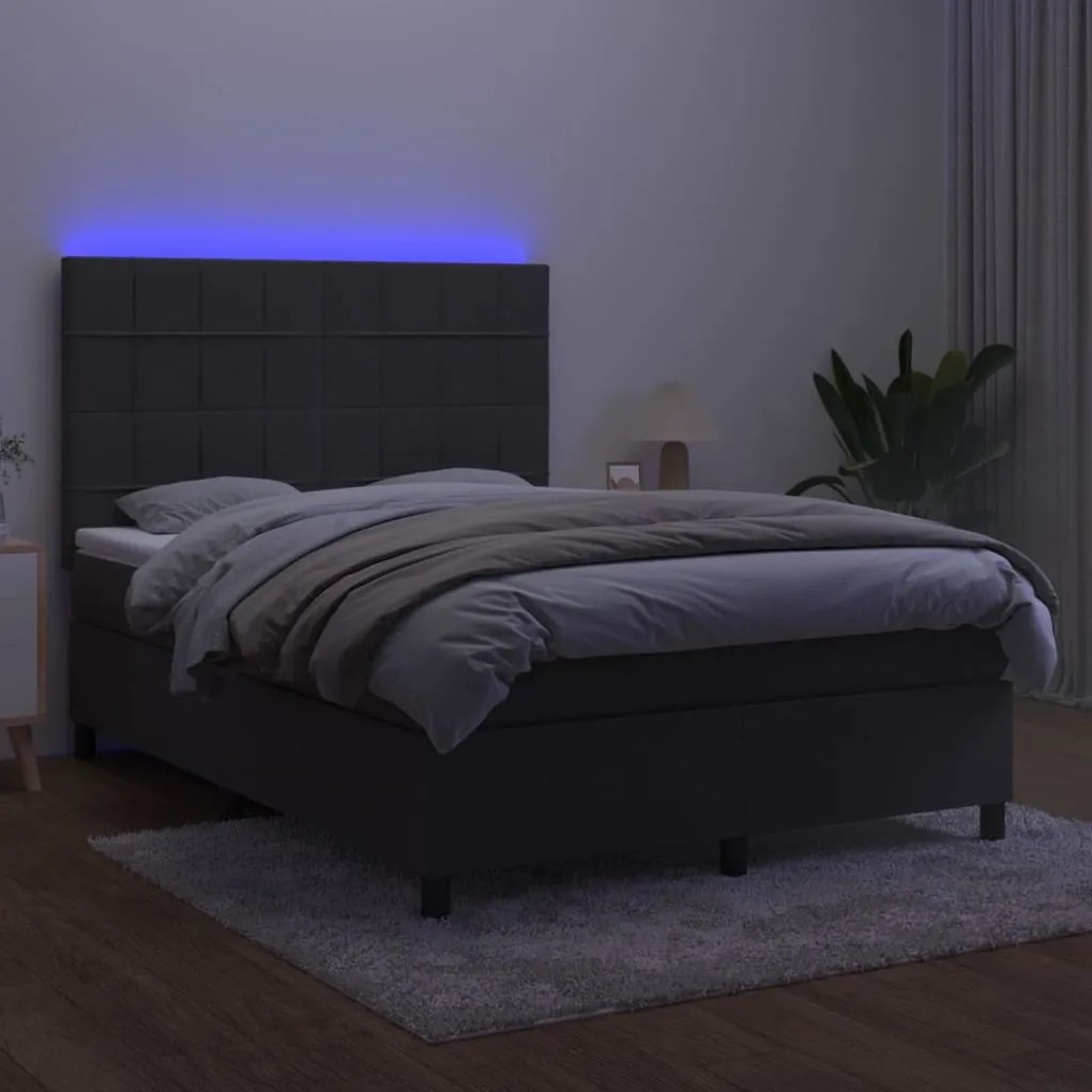 Letto a molle con materasso e led grigio scuro 140x190 cm