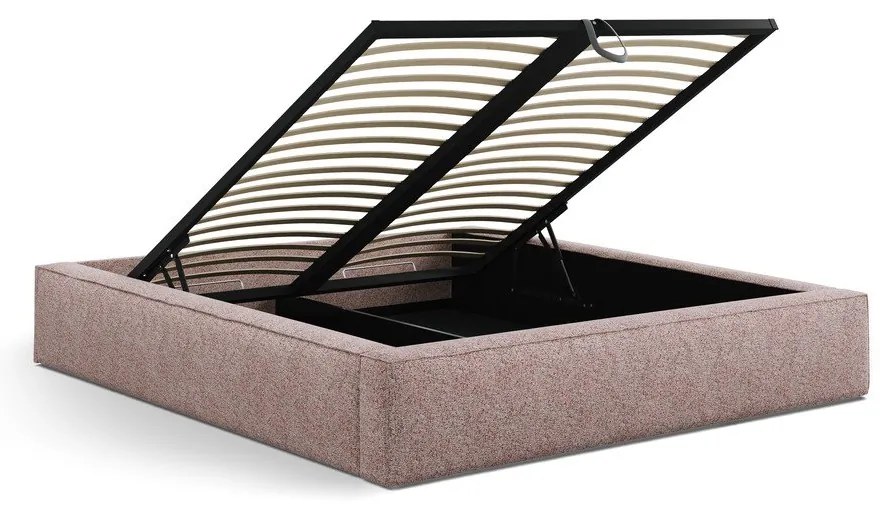 Letto matrimoniale imbottito rosa chiaro con contenitore e rete inclusi 160x200 cm Simon – Micadoni