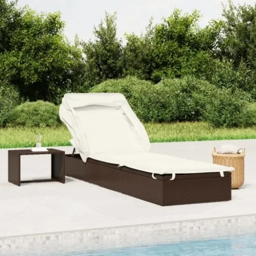 Lettino con Tetto Pieghevole Marrone 213x63x97 cm Polyrattan