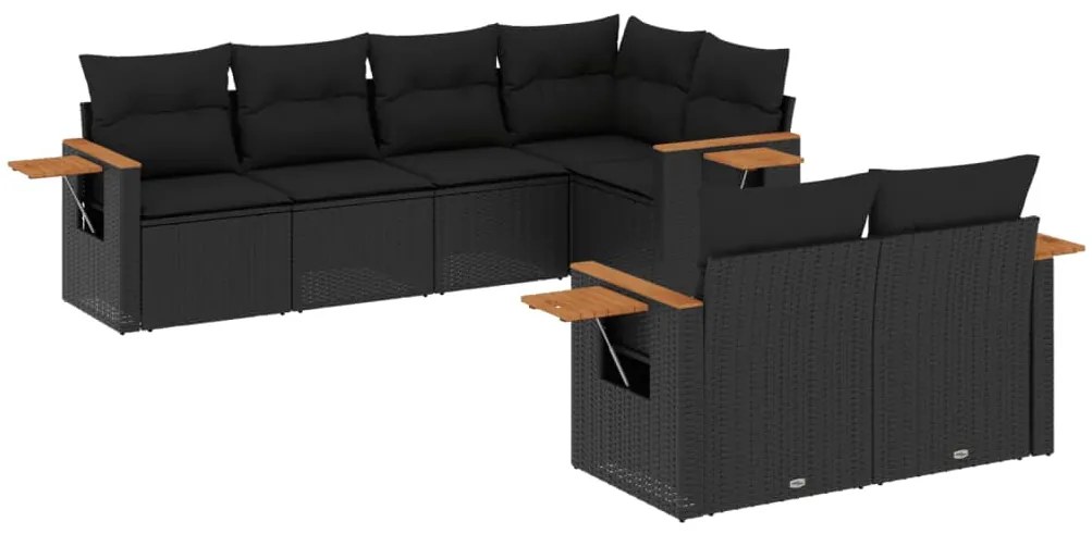 Set Divani da Giardino con Cuscini 7pz Nero Polyrattan