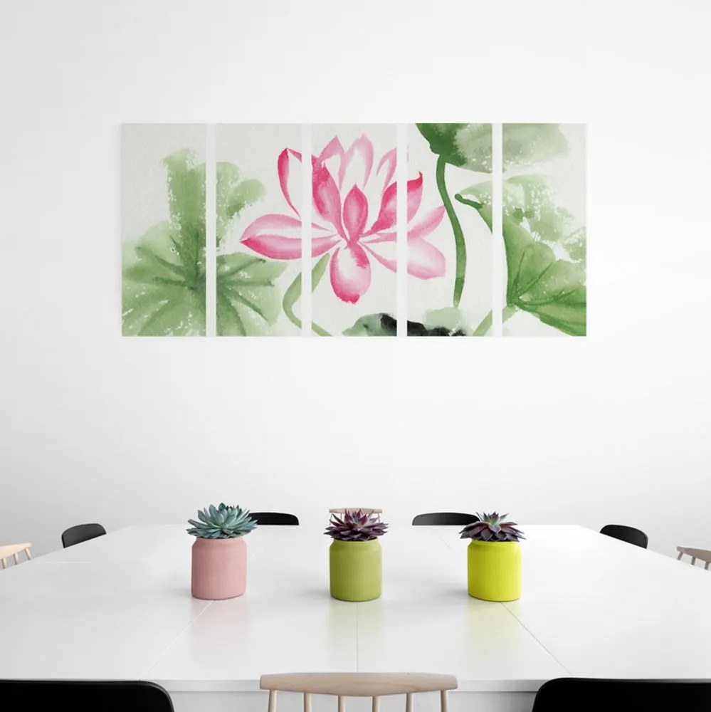 Quadri 5 pezzi – Fiore di loto ad acquerello
