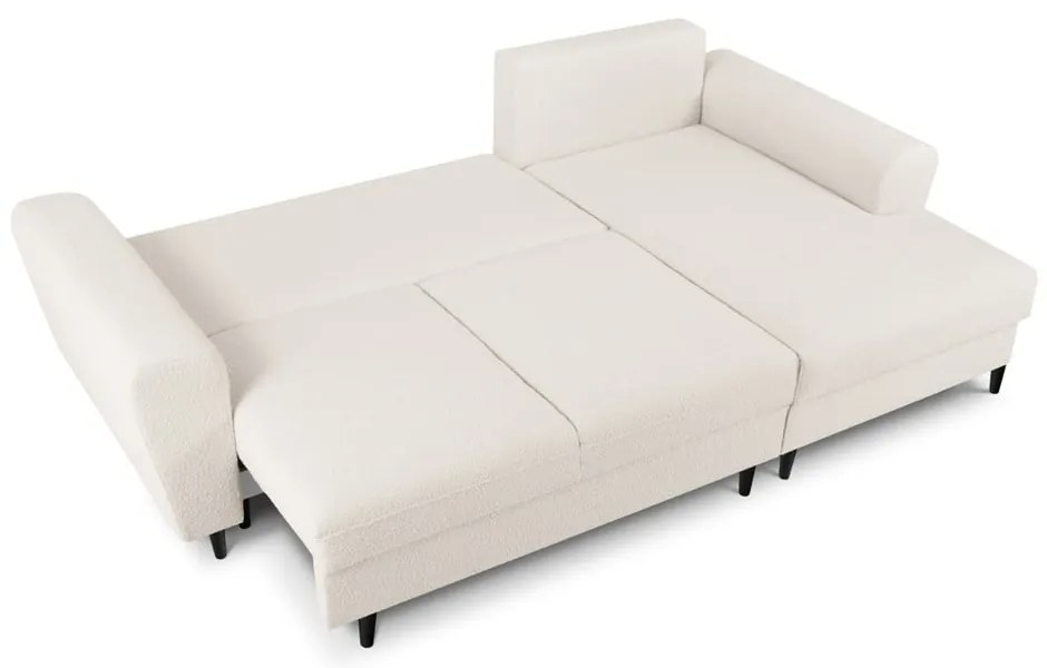 Divano angolare beige allungabile e con contenitore (con penisola a destra/con chaise lounge) con rivestimento in bouclé Kyoto – Cosmopolitan Design