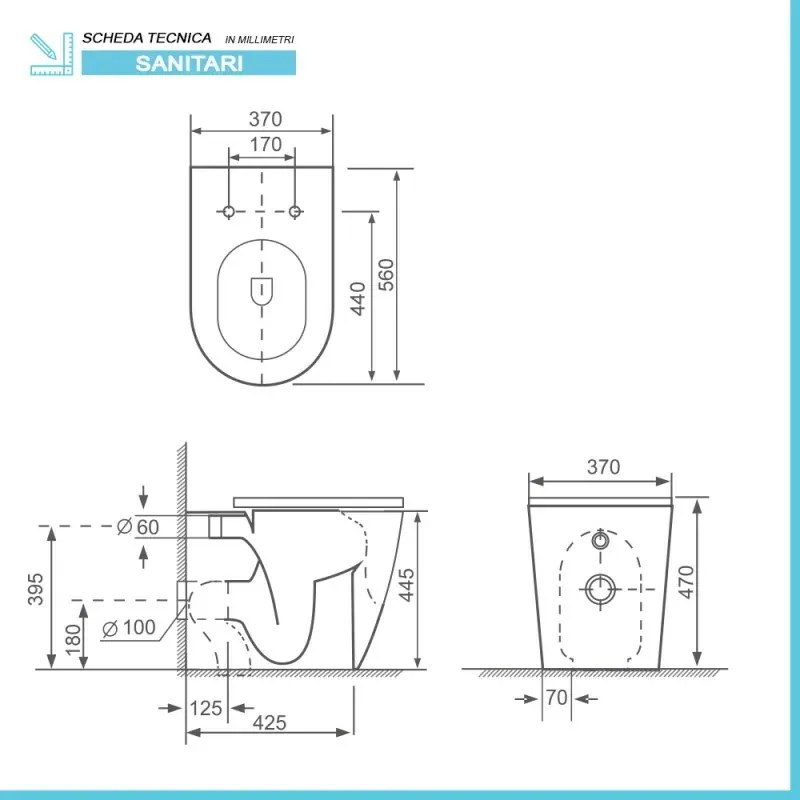 Wc altezza 45 cm per persone anziane con sedile soft-close Comfort