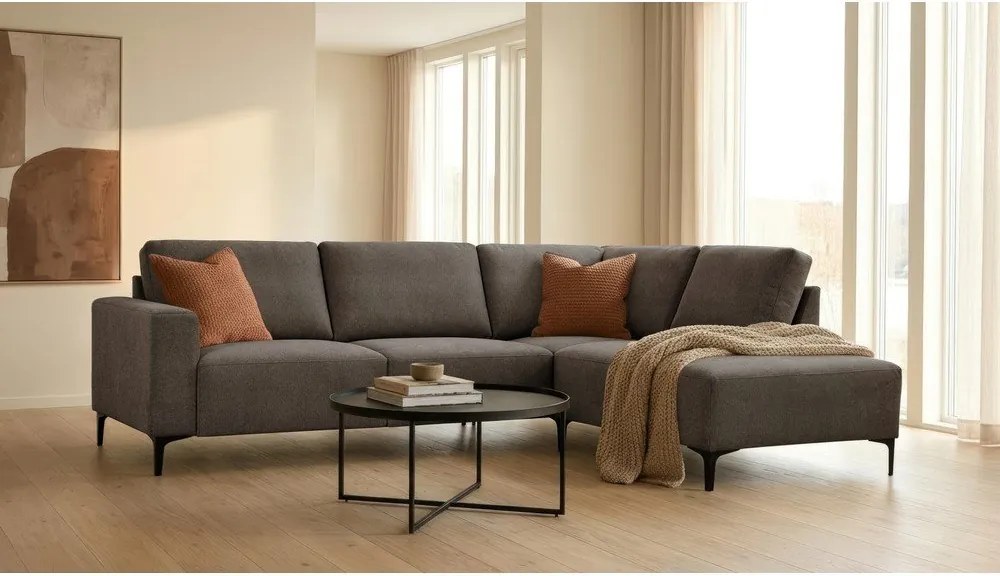 Divano angolare color antracite (con penisola a destra/a L) con rivestimento in ciniglia Fabian – Scandic