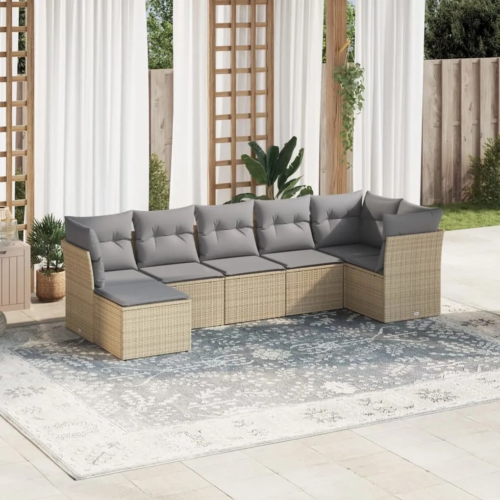 Set divani da giardino 7 pz con cuscini beige in polyrattan