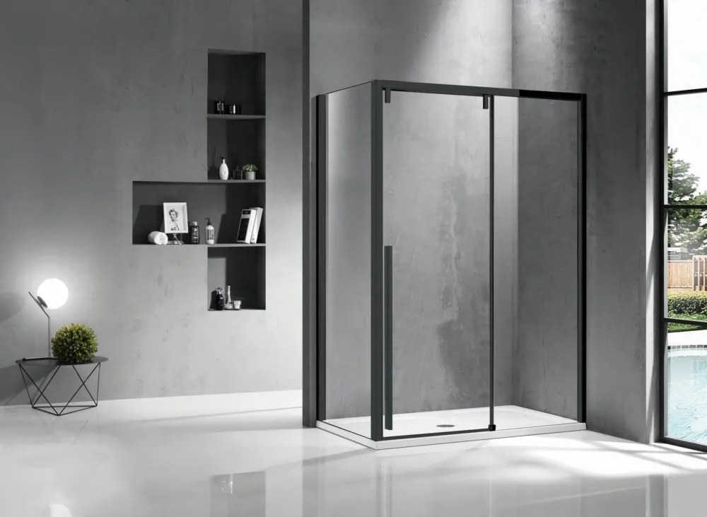 Cabina doccia 90x130 profilo nero anta scorrevole e lato fisso | KSA5000B - KAMALU