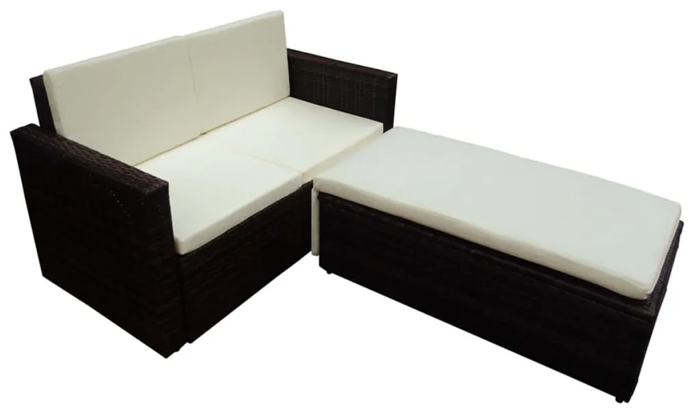 Set divani da giardino 2 pz con cuscini in polyrattan marrone