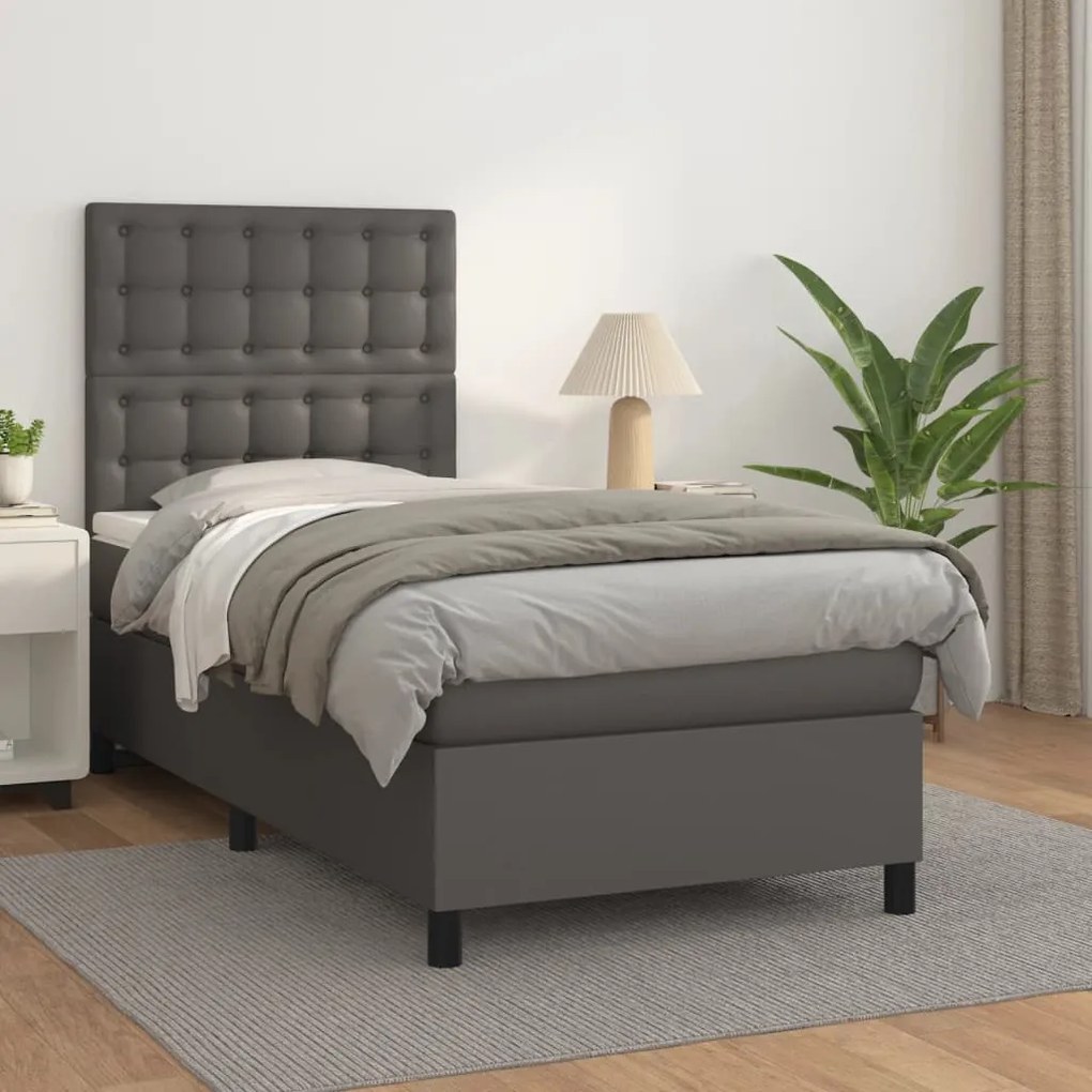 Giroletto A Molle Con Materasso Grigio 90x190 Cm İn Similpelle /