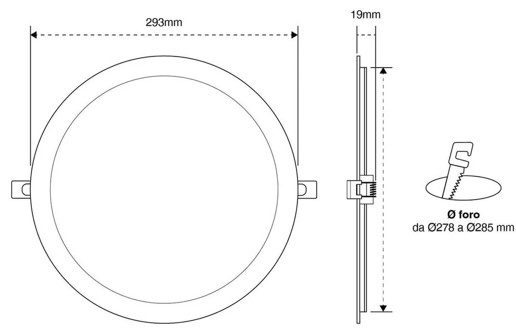 Pannello LED Rotondo 30W 3.000lm no Flickering Foro Ø278-285mm Colore Bianco Caldo 3.000K