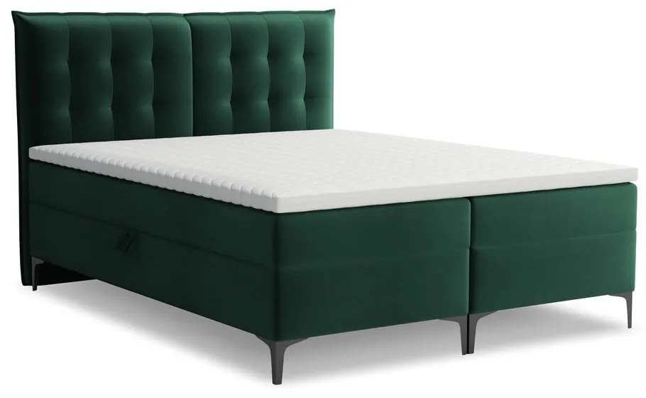 Letto boxspring verde scuro con contenitore 180x200 cm Mikana – Makamii