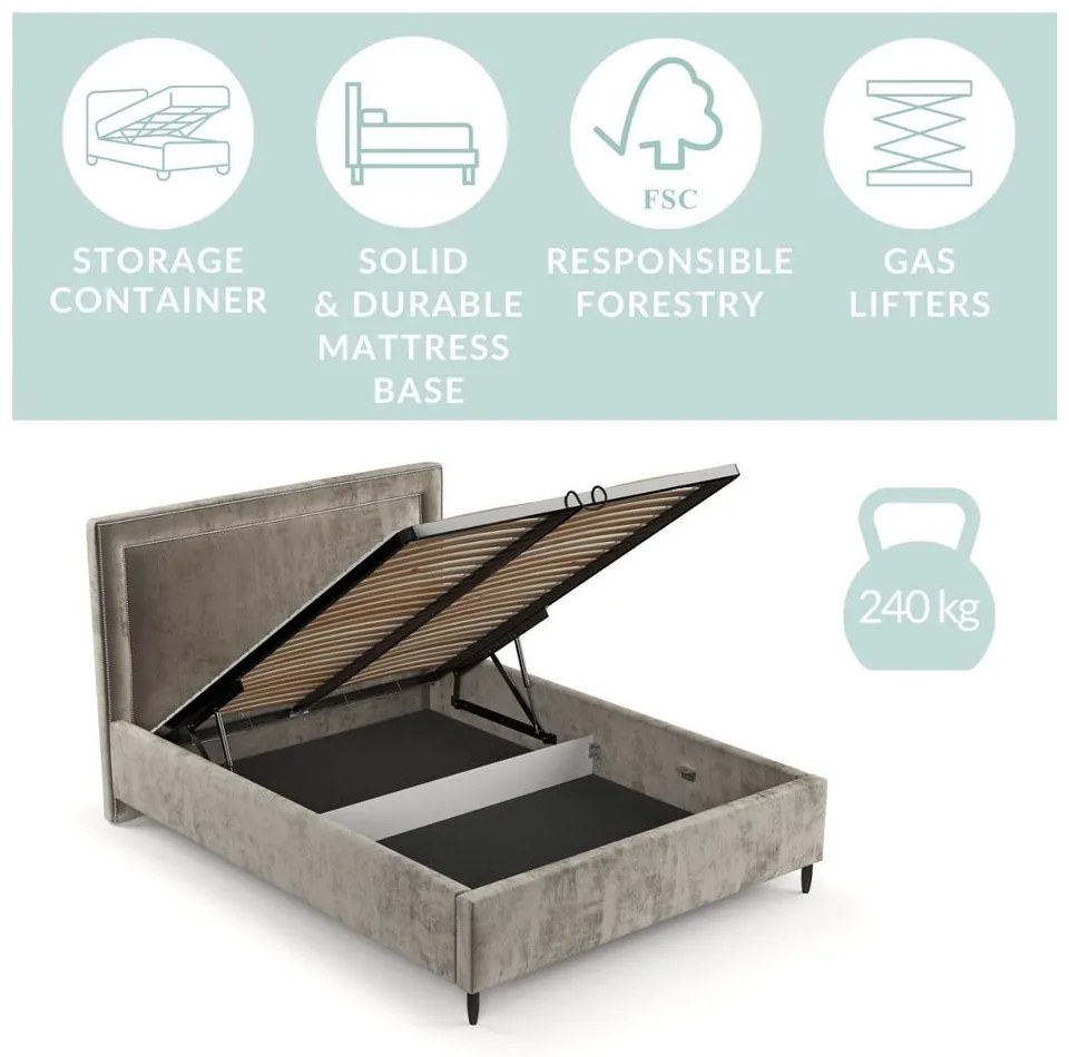 Letto matrimoniale imbottito beige con spazio contenitivo e rete 180x200 cm Baleine - Maison de Rêve