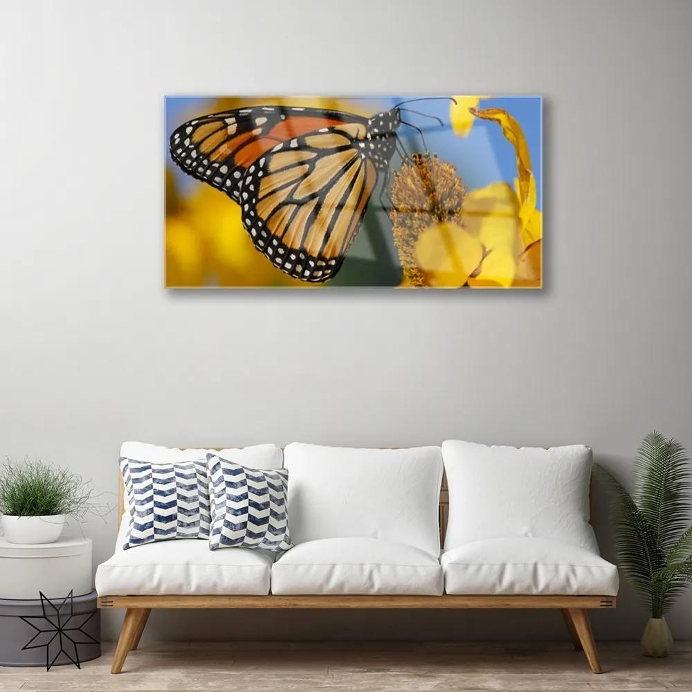 Quadro acrilico Natura del fiore della farfalla 100x50 cm