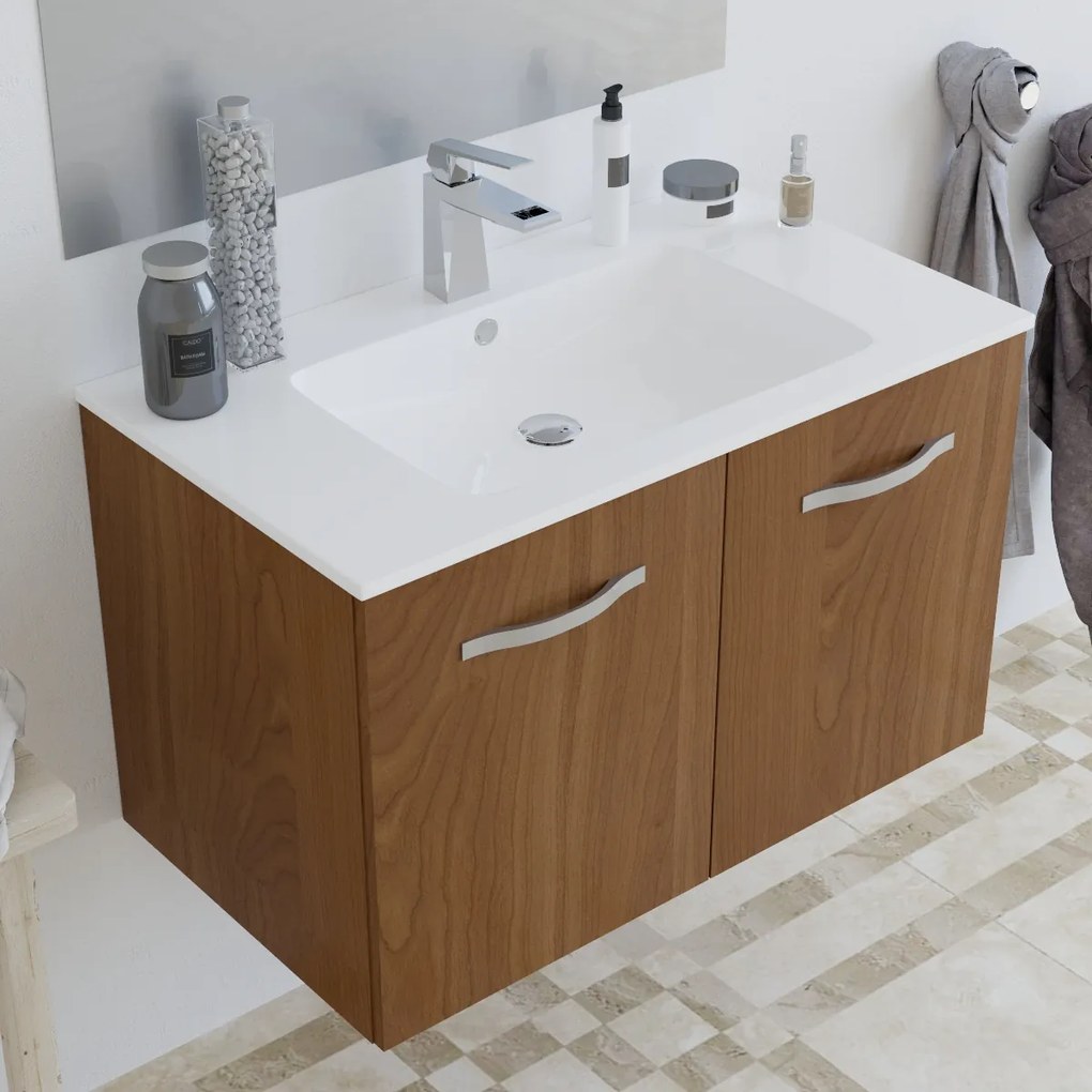 Mobile bagno BUMA80 Rovere scuro 8180 con lavabo e specchio