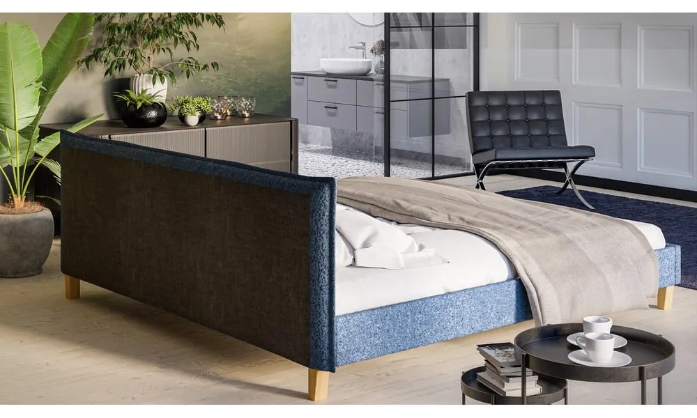 Letto matrimoniale imbottito blu con griglia 200x200 cm Tina - Ropez