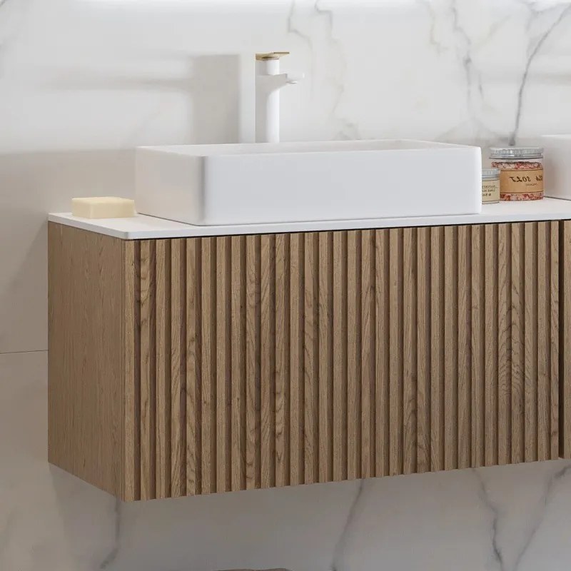 Mobile bagno sospeso 140cm rovere cannettato KDS-140SF - KAMALU