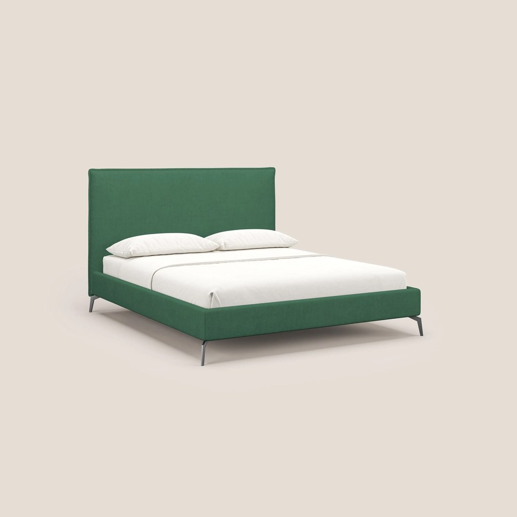 Iris letto imbottito con piedini neri sfoderabile in tessuto impermeabile T02 verde