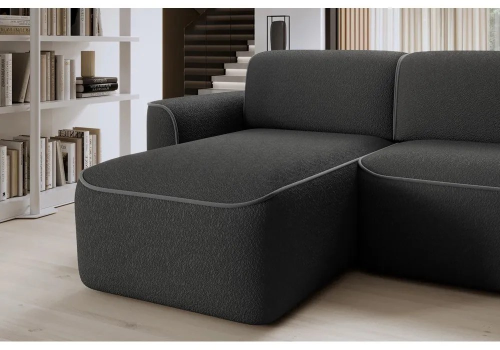 Divano angolare grigio scuro (con penisola a sinistra/con chaise lounge) e rivestimento in bouclé Ume – ELTAP