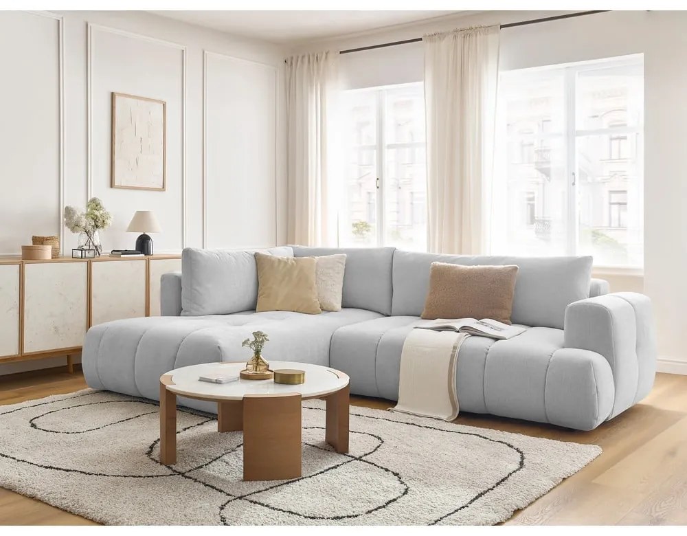 Divano angolare grigio chiaro allungabile e con contenitore (penisola a sinistra/a L) Fuji – Bobochic Paris