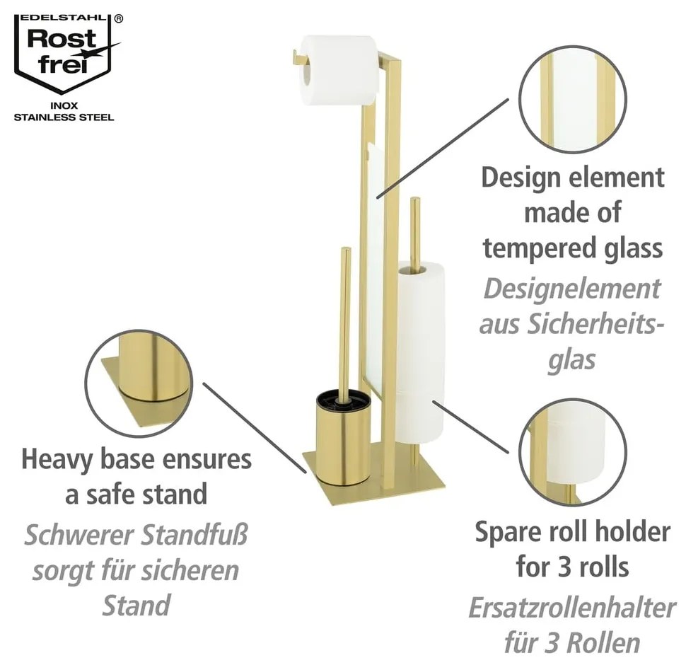 Porta carta igienica con spazzola in acciaio inox in oro Rivalta - Wenko