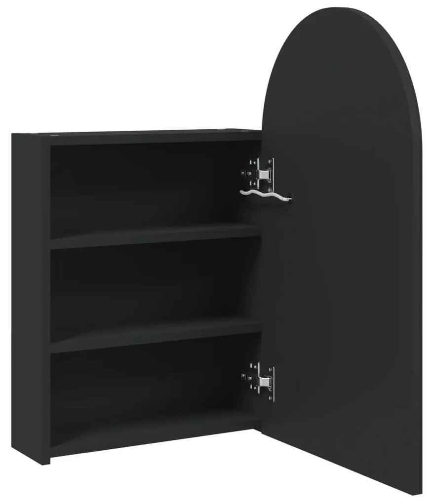 Armadietto bagno con specchio e led ad arco nero 42x13x70 cm