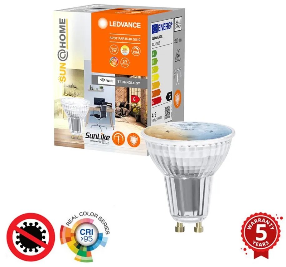 Lampadina LED antibatterica dimmerabile PAR16 GU10/4,9W/230V Wi-Fi - Ledvance