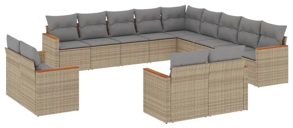 Set divano da giardino 13 pz con cuscini beige misto polyrattan