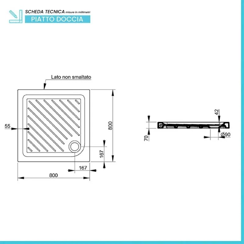 Piatto doccia 80x80 quadrato in ceramica bianco Dolomite Gemma