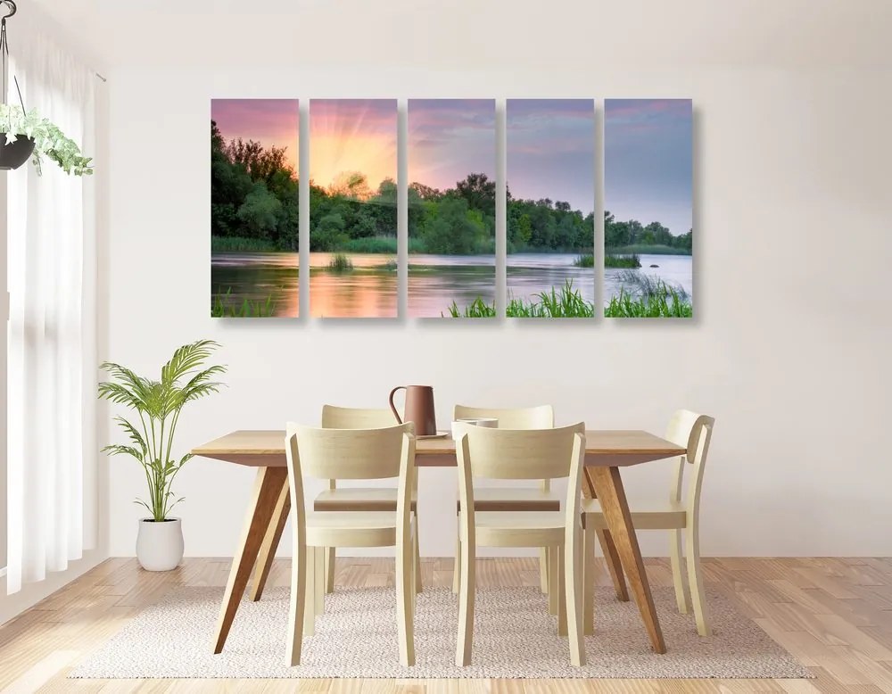 Quadri 5 pezzi – Alba sul fiume