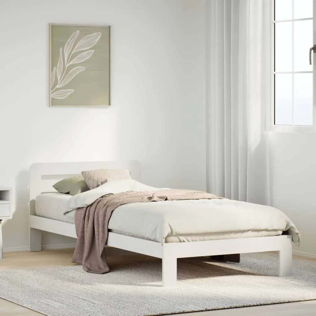 Letto Senza Materasso Bianco 90x190 Cm İn Legno Massello Pino /