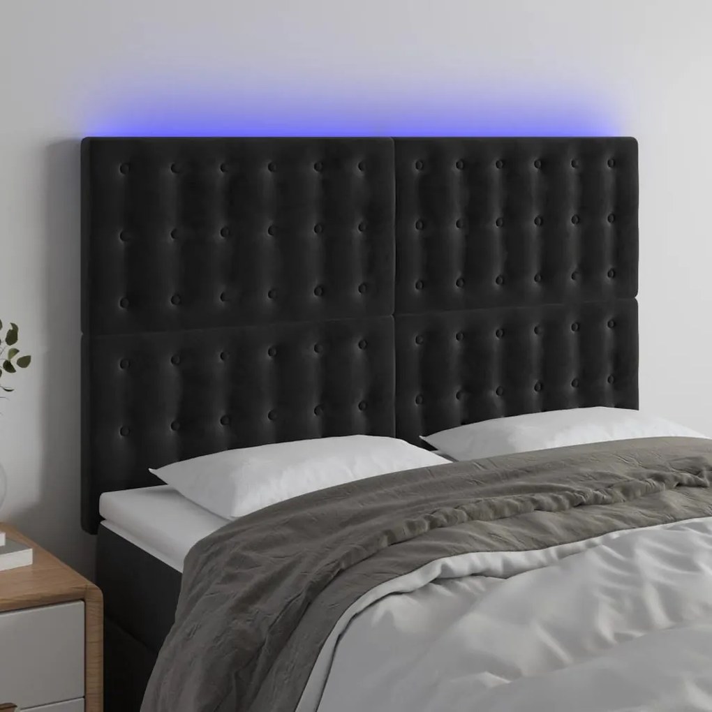 Testiera A Led Nera 144x5x118/128 Cm İn Velluto /