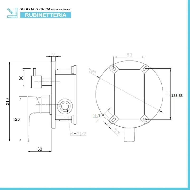 Set doccia nero opaco completo di soffione tondo 20 cm, kit doccetta e miscelatore