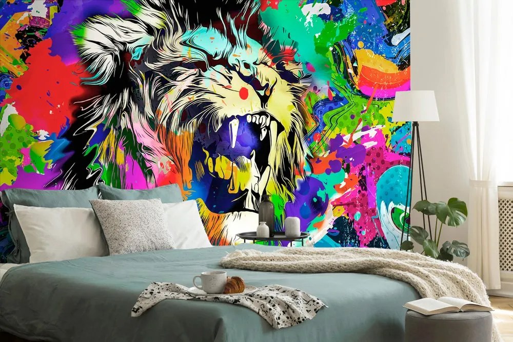 Carta da parati – Testa di leone colorata