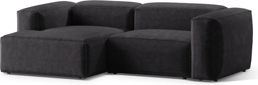 Divano angolare grigio scuro (con penisola a sinistra/con chaise lounge) con rivestimento in velluto a coste Bergamo – Cosmopolitan Design