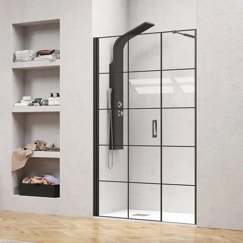 Porta doccia 121-124 cm telaio nero opaco vetro serigrafato | KAM-P5000 - KAMALU