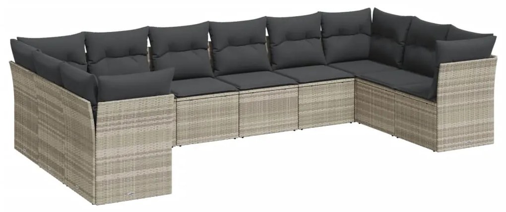 Set divano giardino 10 pz con cuscini grigio chiaro polyrattan