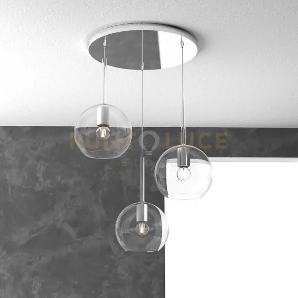 Sosp. cromo tonda 3 luci vetri tutti medio trasparente 1155cr-s3 tm-tr