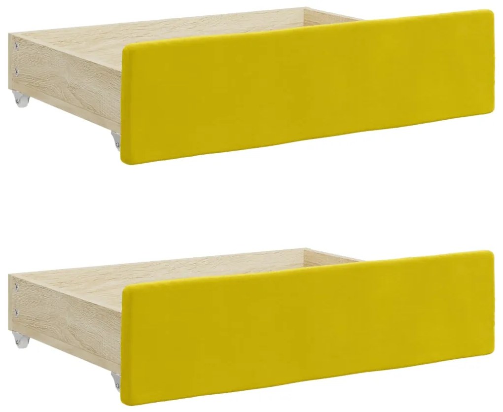 Cassetti da letto 2pz gialli in legno multistrato e velluto
