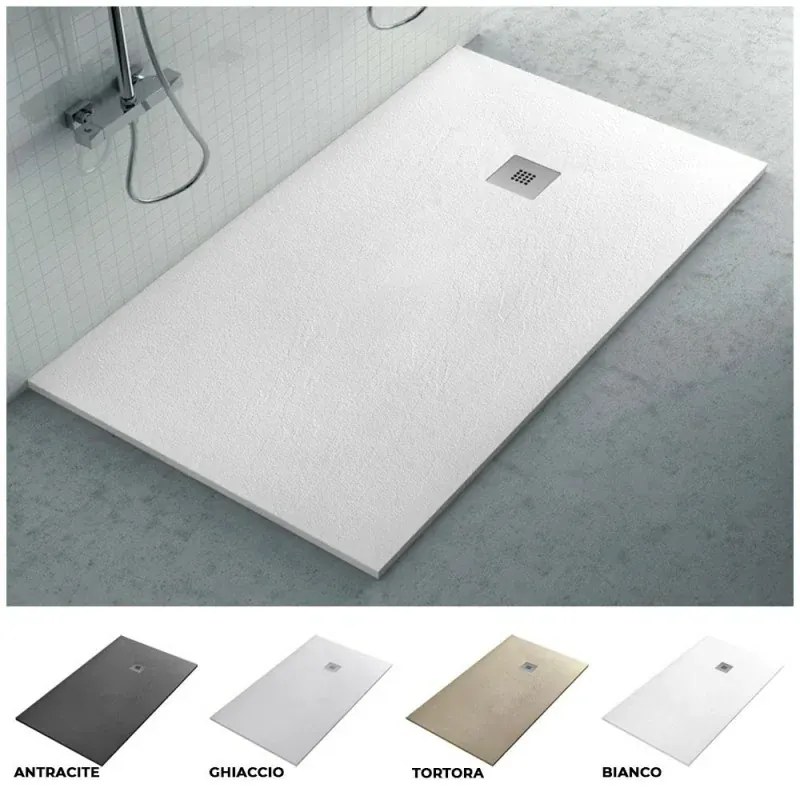 Piatto doccia in resina 80x180 Karen bianco pietra completo di kit scarico