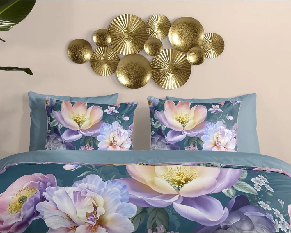 Set copripiumino e federa blu in raso di cotone per letto matrimoniale/per letto esteso 200x220 cm Mirery – Descanso