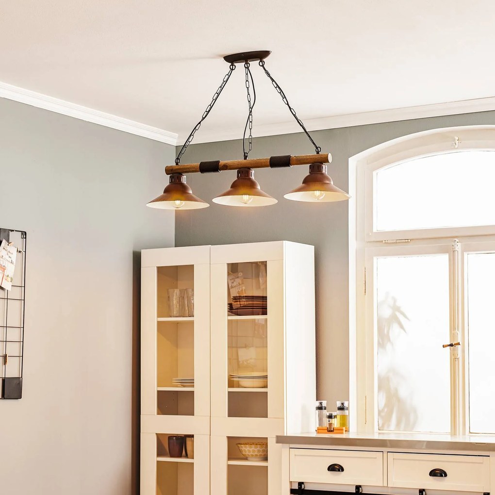 Luminex Lampada a sospensione West con paralumi in rame, 3 luci