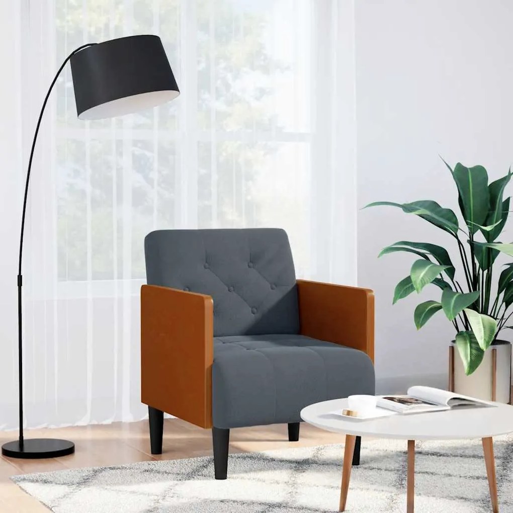 Divano Sedia Con Braccioli Grigio Scuro 55 Cm İn Velluto /