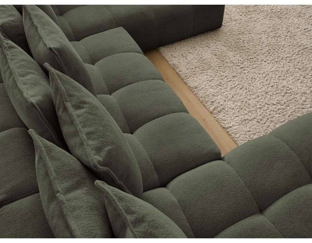 Divano angolare verde allungabile e con contenitore (penisola a destra/a U) con rivestimento in ciniglia Everest – Bobochic Paris