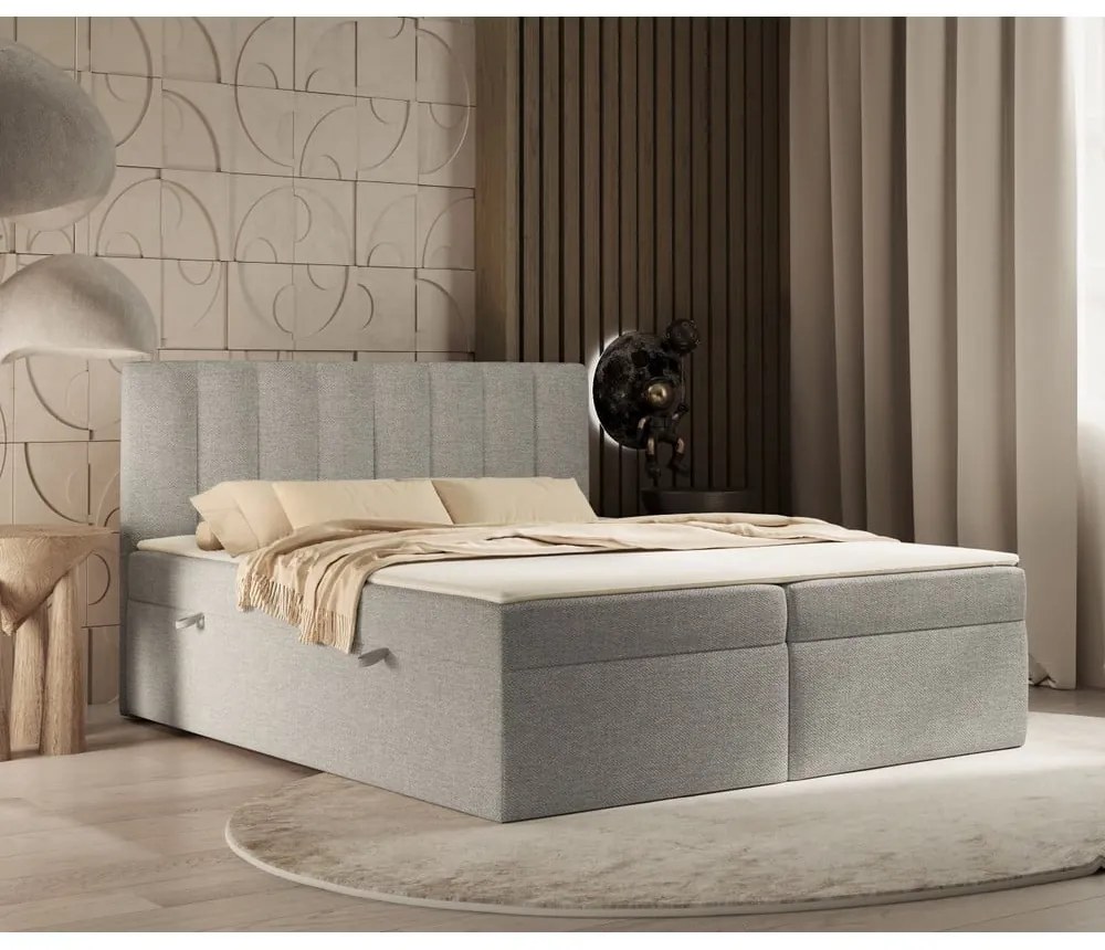 Letto boxspring grigio chiaro con contenitore 140x200 cm Novento - Maison de Rêve