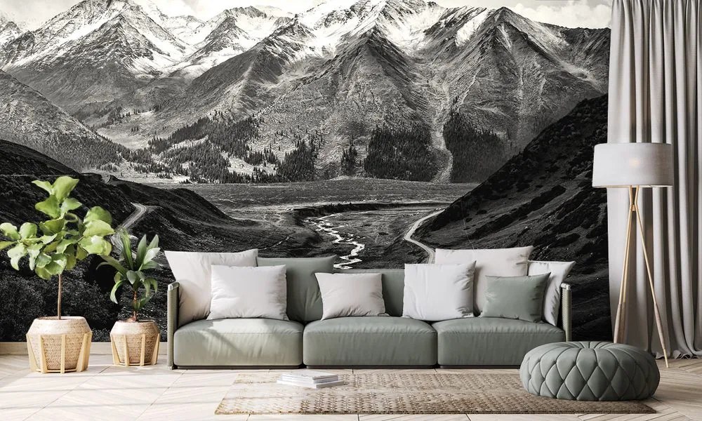 Carta da parati – Panorama montano in bianco e nero