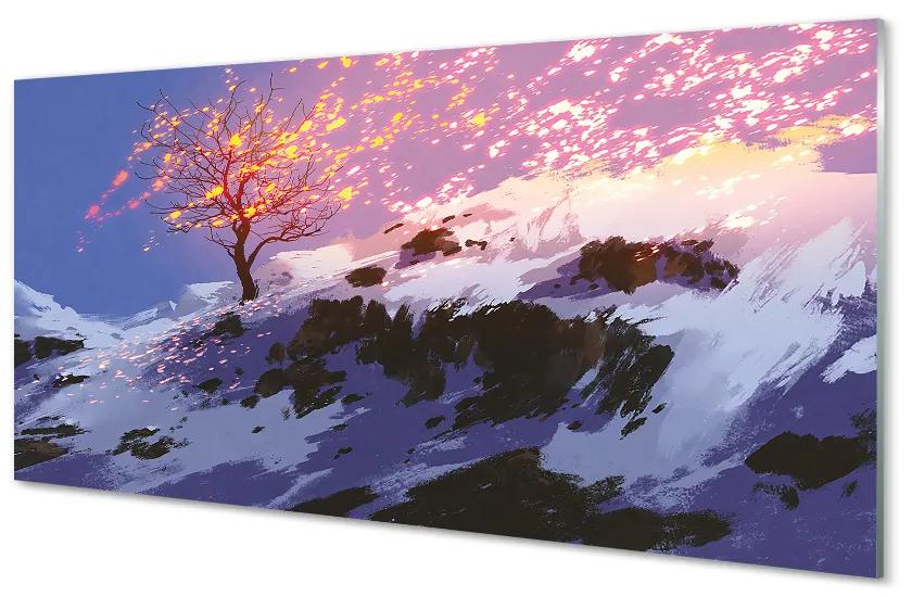 Quadro acrilico Albero di montagna invernale 100x50 cm