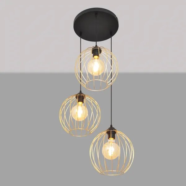 Lampadario a sospensione con filo MERCURE 3xE27/15W/230V oro/nero