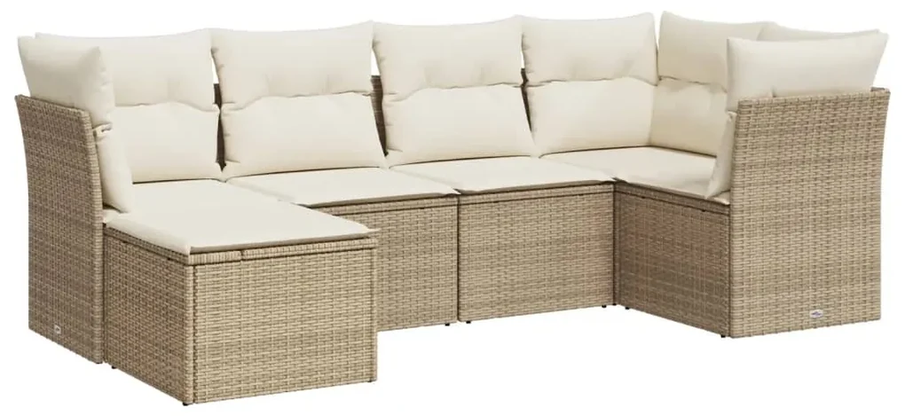Set divano da giardino 6 pz con cuscini beige in polyrattan