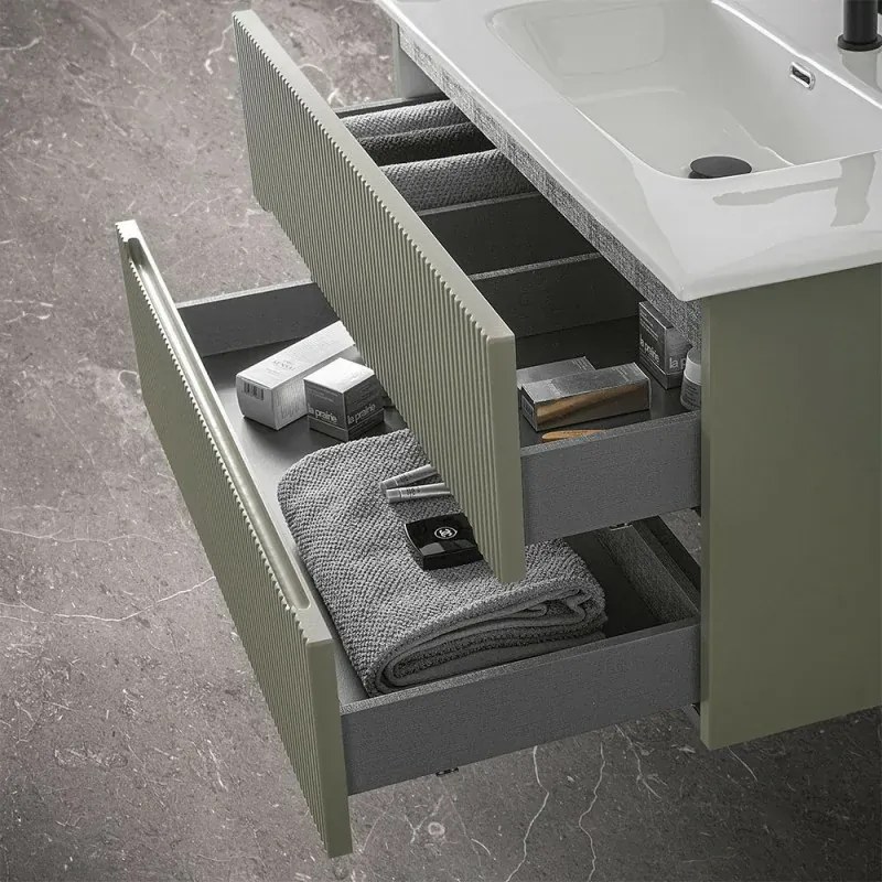 Mobile bagno sospeso cannettato 90 cm verde con specchio Bali